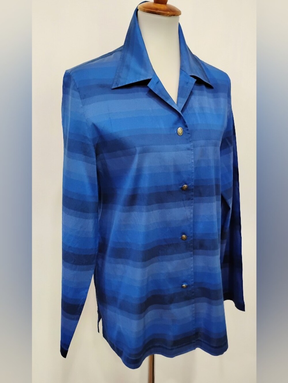 BLUE STRIPED RAW SILK BLOUSE
